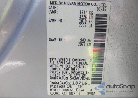 2016 Nissan Altima 2.5 S из США, поврежденный, VIN 1N4AL3AP3GC187161